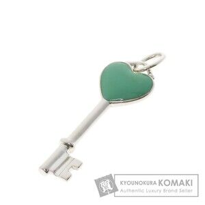 Tiffany Co Heart Key Enamel Pendant Silver